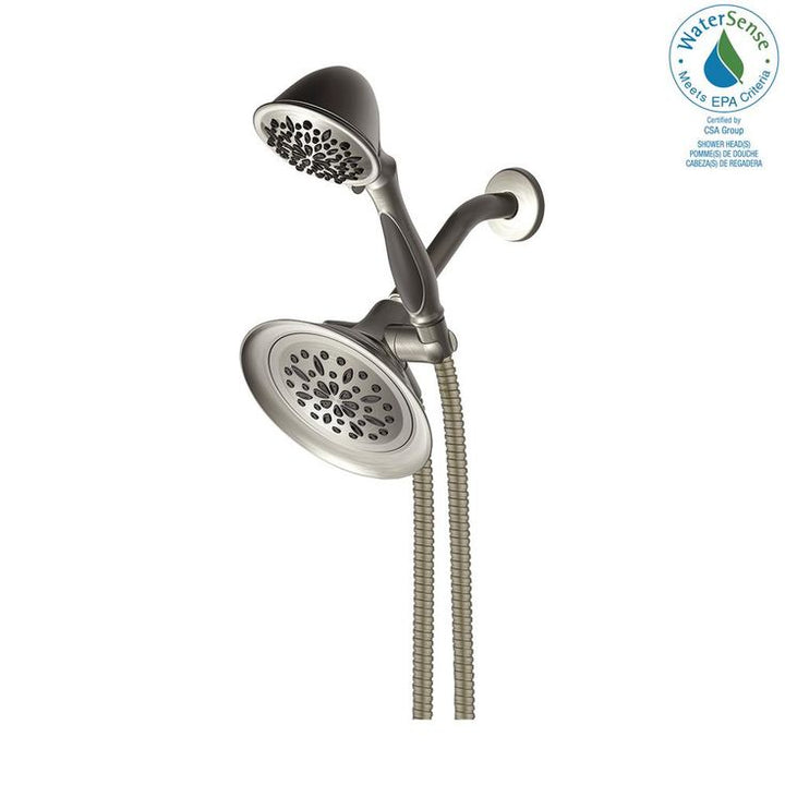 6-Spray 7.8 in. Dual Wall Mount Fixed and Handheld Shower Head in Satin Nickel
