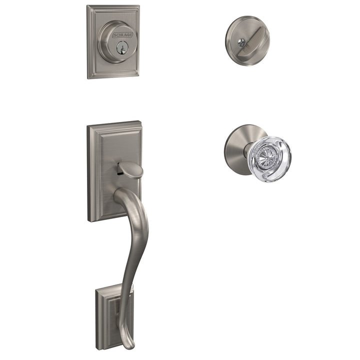Schlage Custom Addison Matte Black Single Cylinder Door Handleset with Hobson Glass Door Knob