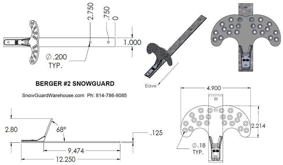 Berger Galvanized Malleable #2 Iron Snow Guards