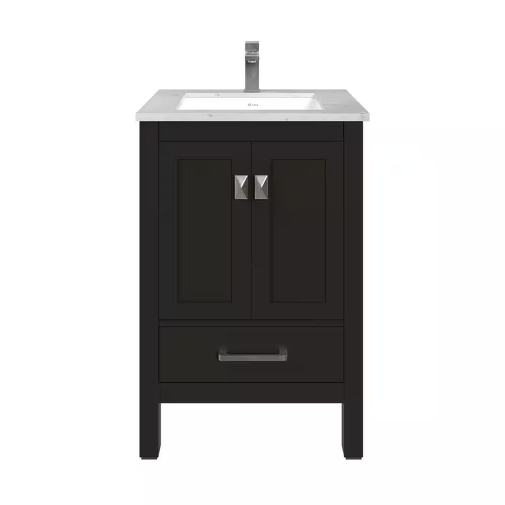Eviva London 24 in. W x 18 in. D x 34 in. H Bathroom Vanity in Espresso with White Carrara Marble Top with White Sink