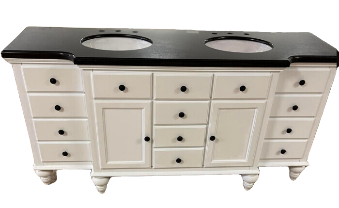 Heartside 72 in. W x 23 in. D Vanity in White with Granite Vanity Top in Black with White Basin