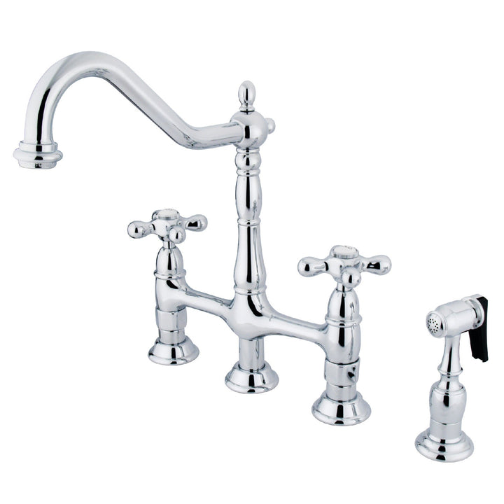 Elements of Design Heritage Chrome 2-Handle Bridge Kitchen Faucet with Brass Side Sprayer, Deck-Mount, 4-Hole