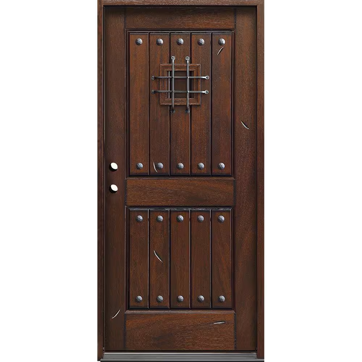 Main Door Rustic Mahogany Type 36 in. x 80 in. 2-Panel Right-Hand/Inswing Antique Distressed Wood Prehung Front Door