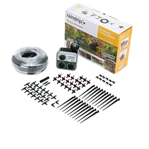 Raindrip Automatic Watering Kit with Timer for Containers & Hanging Baskets, 75 ft Tubing, Waters up to 20 Plants (R560DP)