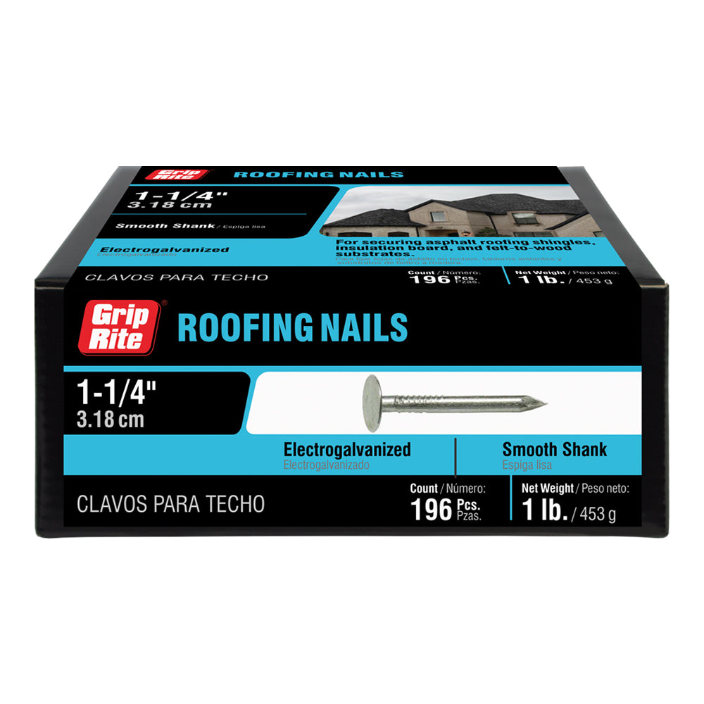 Grip-Rite 1-1/4 in. Roofing Electro-Galvanized Steel Nails, Flat Head, 50 lb.
