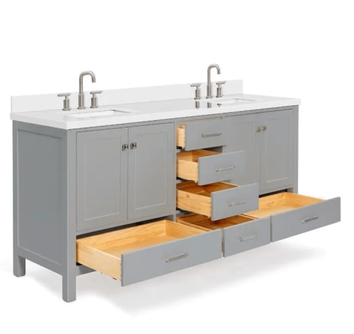 Cambridge 73 in. W x 22 in. D x 35 in. H Bath Vanity in Grey with Quartz Vanity Top in White with White Basin - Super Arbor