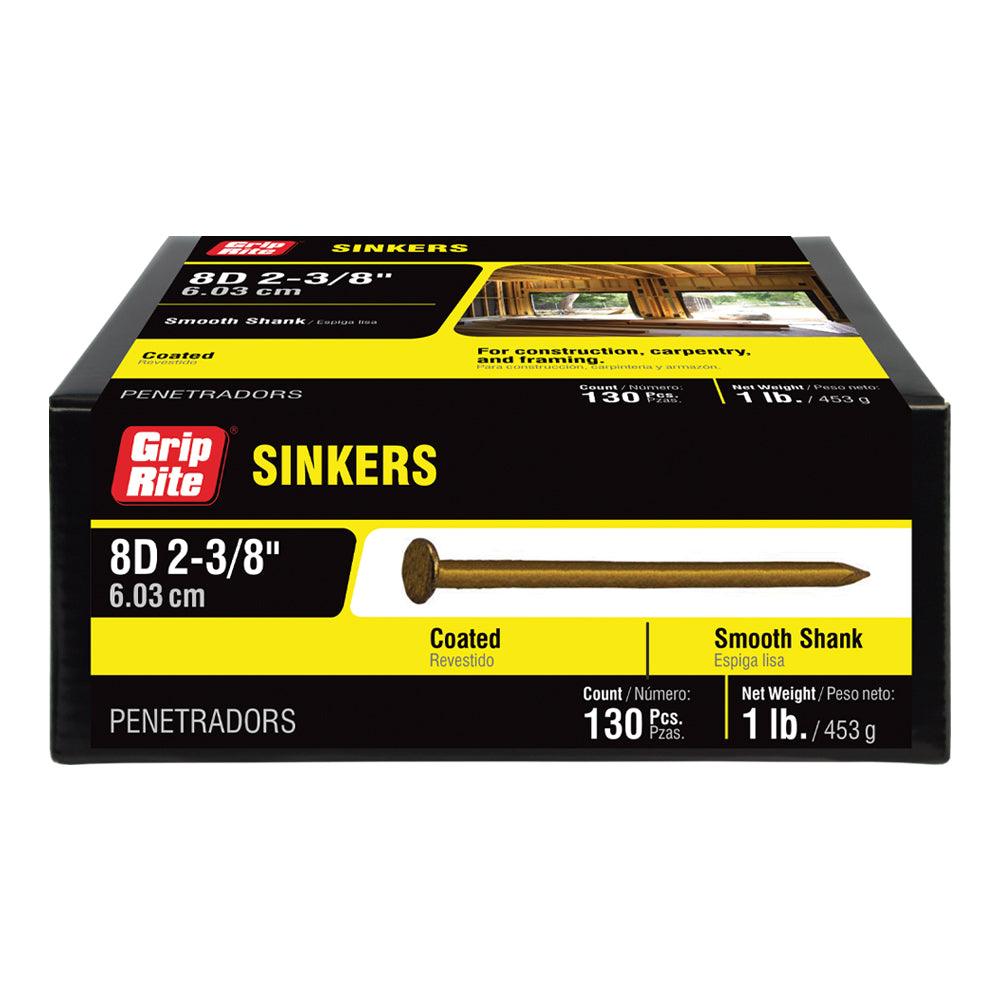 Grip-Rite 6D 1-7/8 in. Sinker Vinyl-Coated Steel Nails, Countersunk Head, 50 lb