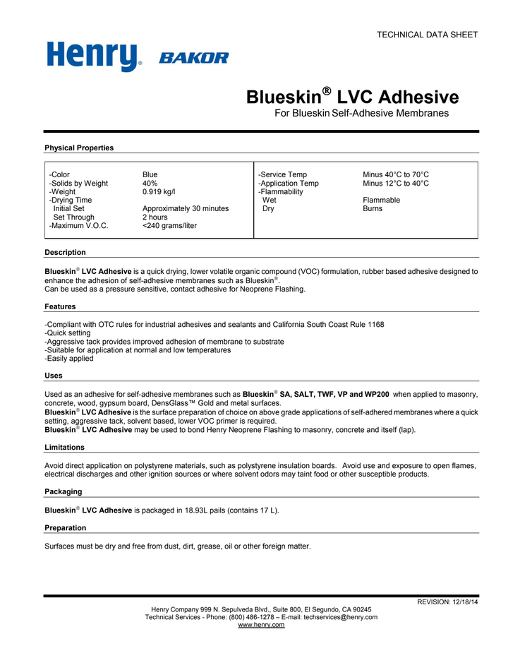 Henry Blueskin LVC Adhesive