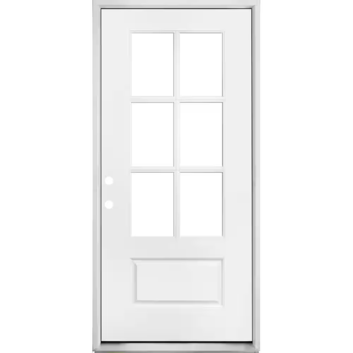 Steves & Sons 32 in. x 80 in. Legacy 6 Lite 3/4 Lite Clear Glass Right Hand Inswing White Primed Fiberglass Prehung Front Door