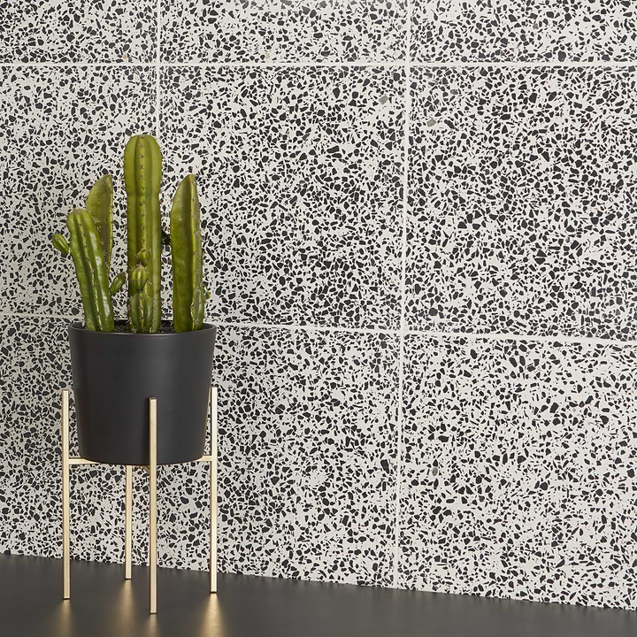 True Terrazzo Tinos Black and White 16x16 Polished Terrazzo Tile