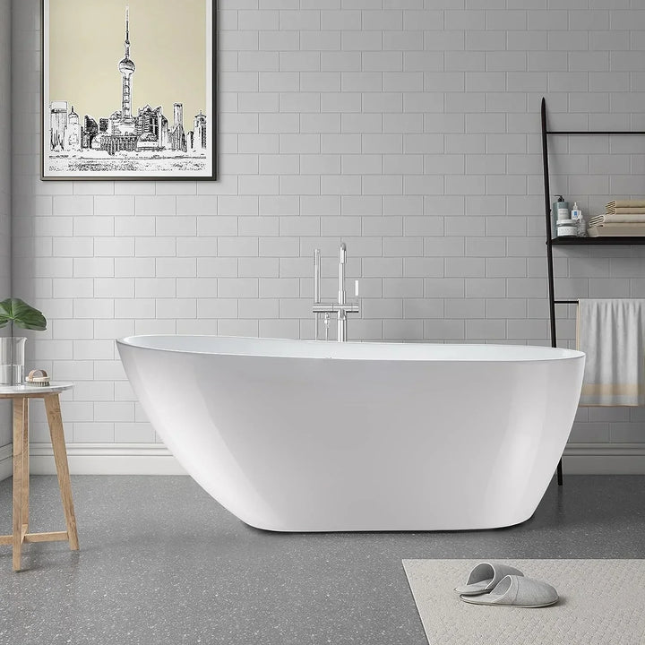 Vanity Art 67 in. Acrylic Flatbottom Freestanding Bathtub in Pure White