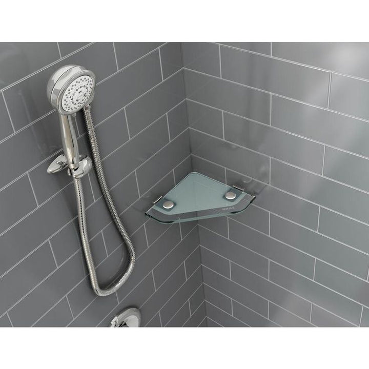 Utile 9-3/8 in. x 3/8 in. x 9-3/8 in. Wall-Mount Frosted Corner Glass Shelf in Chrome