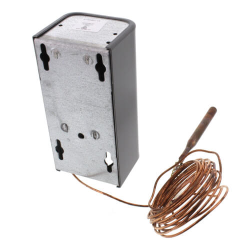 Johnson Controls A19ABC-12C temperature controller - label view (Differential: Adjustable; Application: Remote Bulb Temperature)