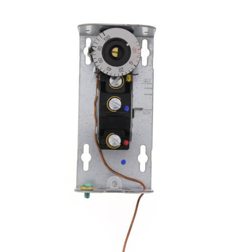 Johnson Controls A19ABC-24C temperature controller - label view (Differential: Adjustable, 3°F to 12°F; Application: Remote Bulb Temperature, Cooling)