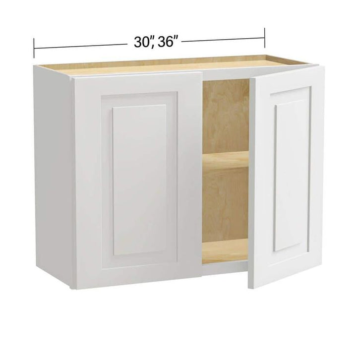 Home Decorators Collection Grayson 36 in. W x 12 in. D x 24 in. H Assembled Plywood Wall Bridge Kitchen Cabinet in Pacific White with Soft Close