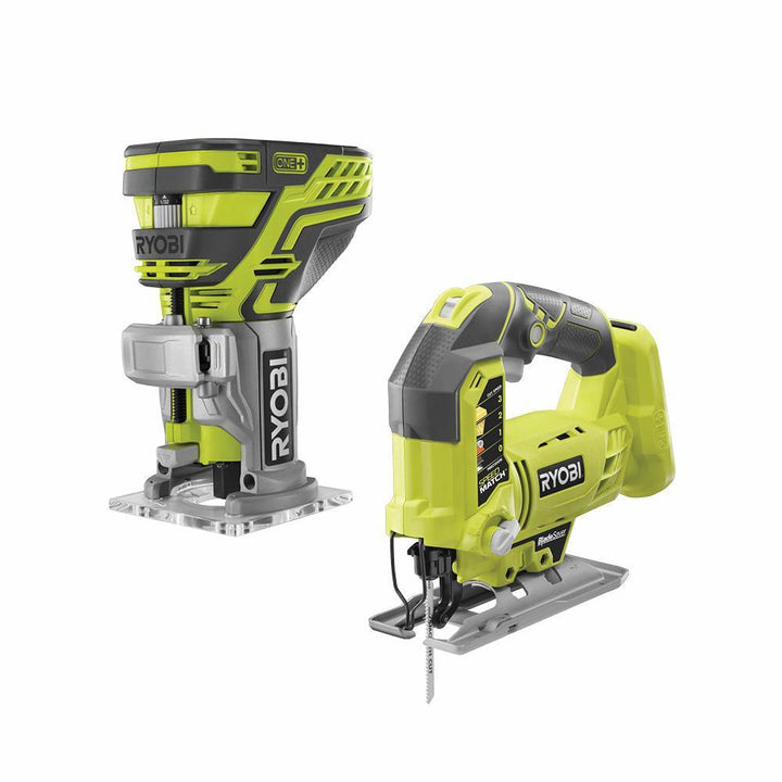 18-Volt ONE+ Lithium-Ion Cordless Fixed Base Trim Router w/Tool Free Depth Adjustment and Orbital Jig Saw (Tools Only) - Super Arbor