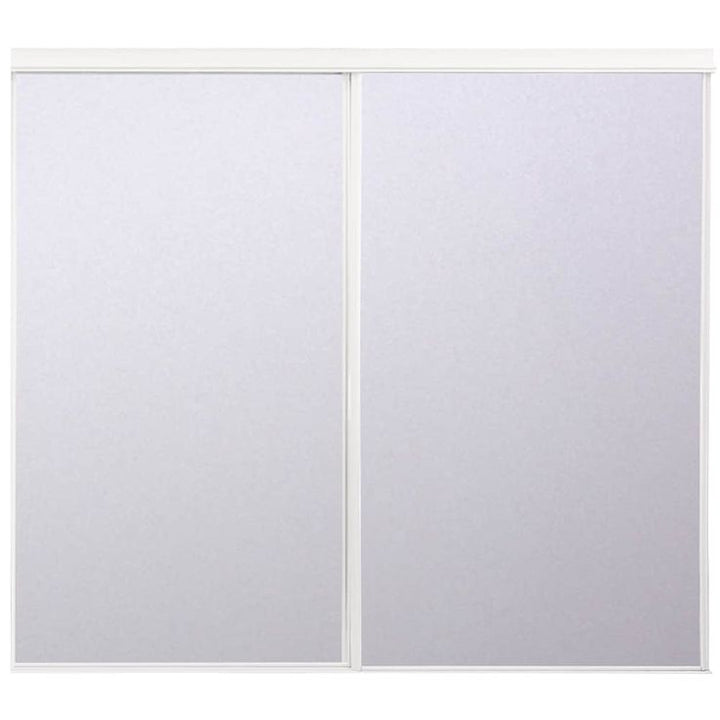 RELIABILT BY0120 48-in x 80-in White Mirrored Glass Prefinished Steel Sliding Door Hardware Included
