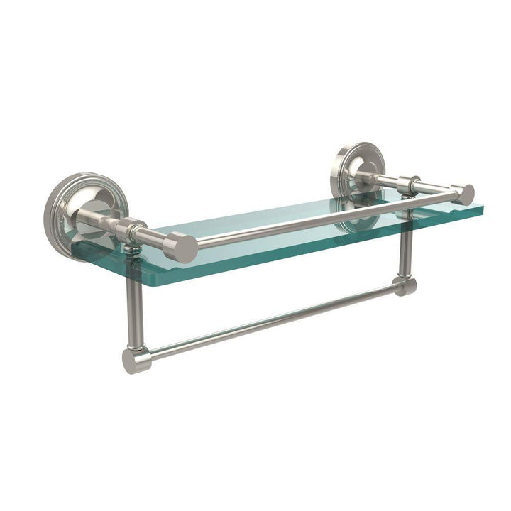 16 in. L x 5 in. H x 5 in. W Gallery Clear Glass Bathroom Shelf with Towel Bar in Polished Nickel - Super Arbor