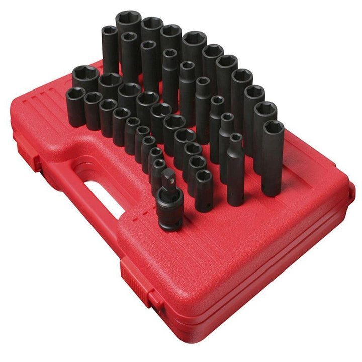 SUNEX TOOLS 1/2 in. Drive Standard and Deep Metric Impact Socket Set (39-Piece) - Super Arbor