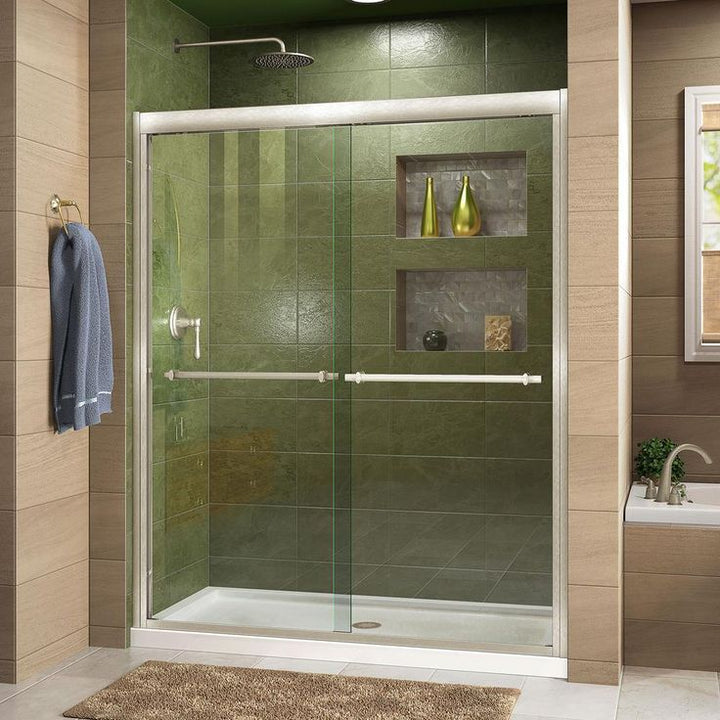 DreamLine Duet 44-48 in. W x 72 in. H Semi-Frameless Bypass Sliding Shower Door, Brushed Nickel