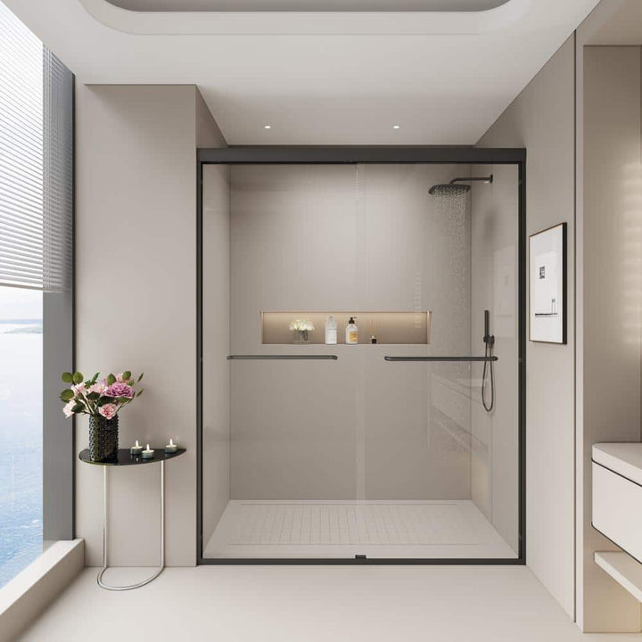 Abruzzo 60 in.W x 72 in.H Double Sliding Semi-frameless Bypass Bathroom Shower Door in Brushed Nickel with 1/4 in.Tempered Glass