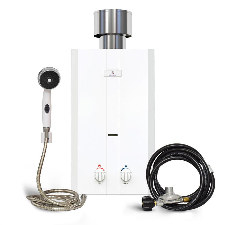 Eccotemp L10 3.0 GPM Portable 75,000 BTU Liquid Propane Outdoor Tankless Water Heater with Chrome 3-Function Shower Set - Super Arbor