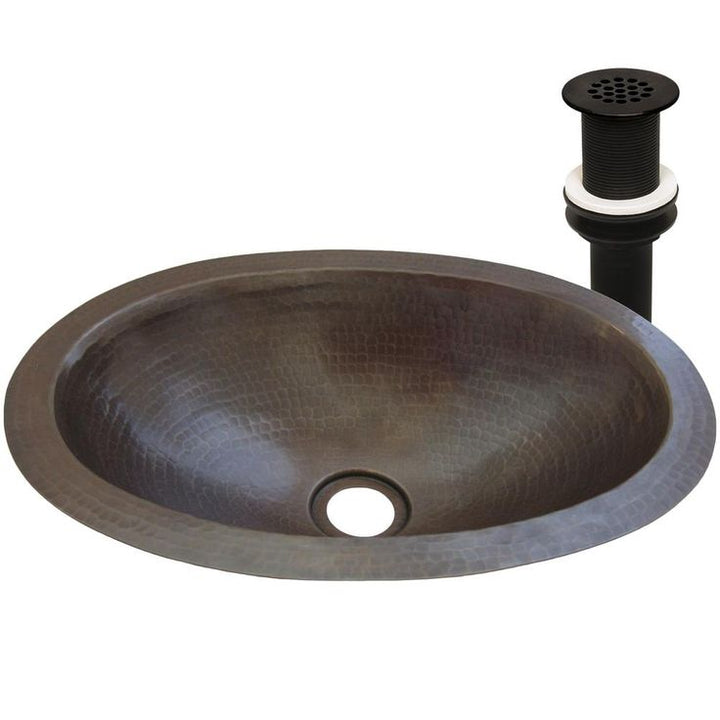 Novatto Quito Pequeno Oval Copper Bathroom Sink and Oil Rubbed Bronze Strainer Drain, Undermount/Drop-in