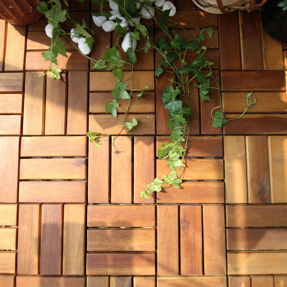 Courtyard Casual Parkay Pattern 12 in. x 12 in. Acacia Deck Tile in Teak Pack of 9