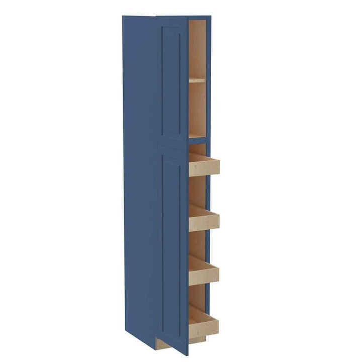 Home Decorators Collection Grayson 18 in. W x 24 in. D x 96 in. H Assembled Plywood Pantry Kitchen Cabinet in Mythic Blue with 4ROT Soft Close LH