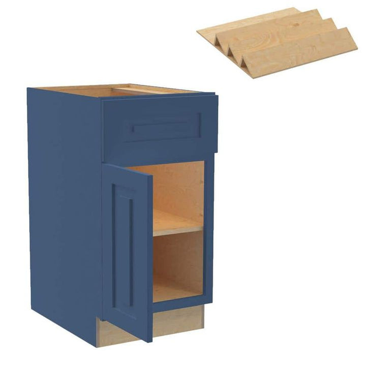 Grayson 18 in. W x 24 in. D x 34.5 in. H Assembled Plywood Base Kitchen Cabinet in Mythic Blue with Spice Soft Close LH