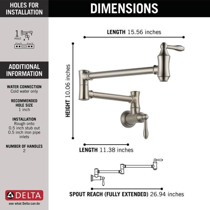 Delta Stainless 2-Handle Wall-Mount Pot Filler Handle Kitchen Faucet