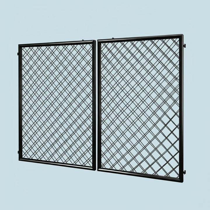 Vigoro 37.3 in. H x 50.2 in. W Black Metal Diamond Mesh Garden Fence Gate – No Dig, Galvanized Steel
