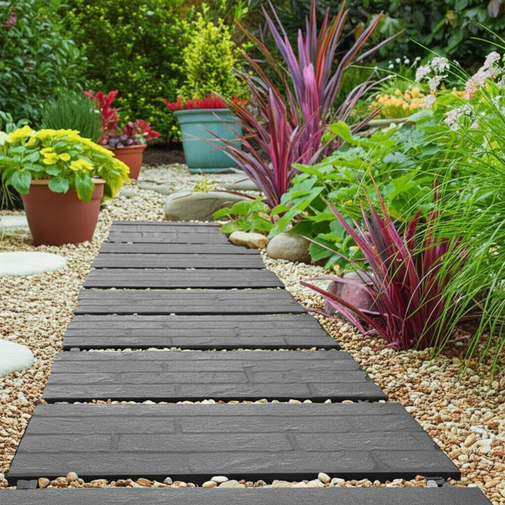 Vigoro 24 in. x 12 in. x 5/8 in. Gray Interlocking Dual-Sided Rubber Paver (9-Pack)