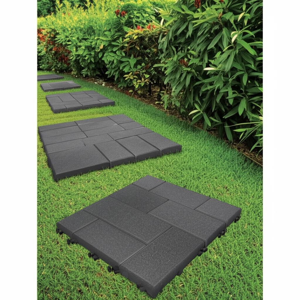 Vigoro 24 in. x 24 in. x 5/8 in. Dark Gray Dual-Sided Recycled Rubber Paver (4-Pack)