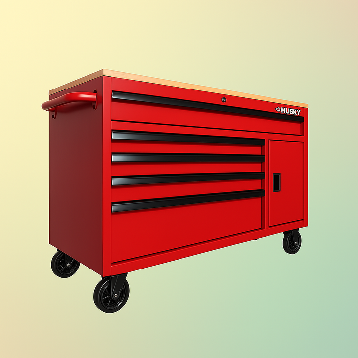 Husky 62 in. 5-Drawer 1-Door Mobile Workbench, Red