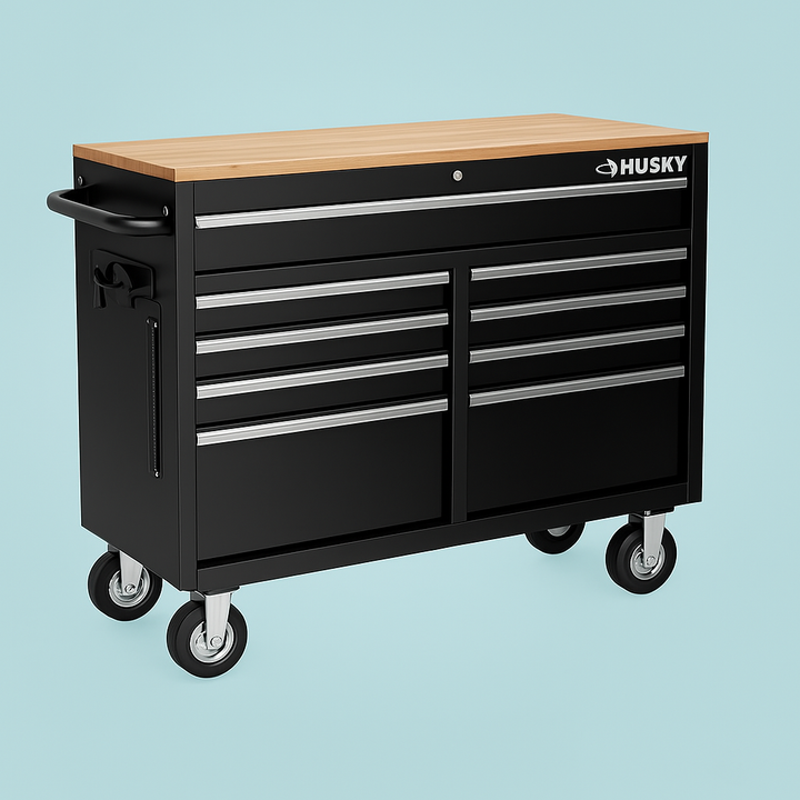 Husky Tool Storage 46 in. W Gloss Black Mobile Workbench Cabinet
