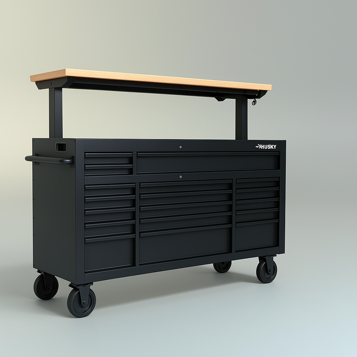 Husky 72-inch Heavy Duty Mobile Workbench with Adjustable Hardwood Top