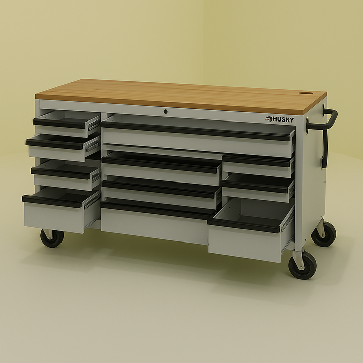 Husky 72 in. Heavy Duty Adjustable Height Mobile Workbench Cabinet