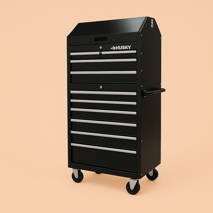 Husky 30 in. W 10-Drawer Deep Combination Tool Chest and Rolling Cabinet Set in Gloss Black
