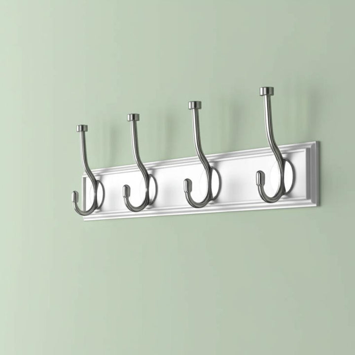 Home Decorators Collection 18 in. White Snap Install Hook Rack with 4 Satin Nickel Hooks