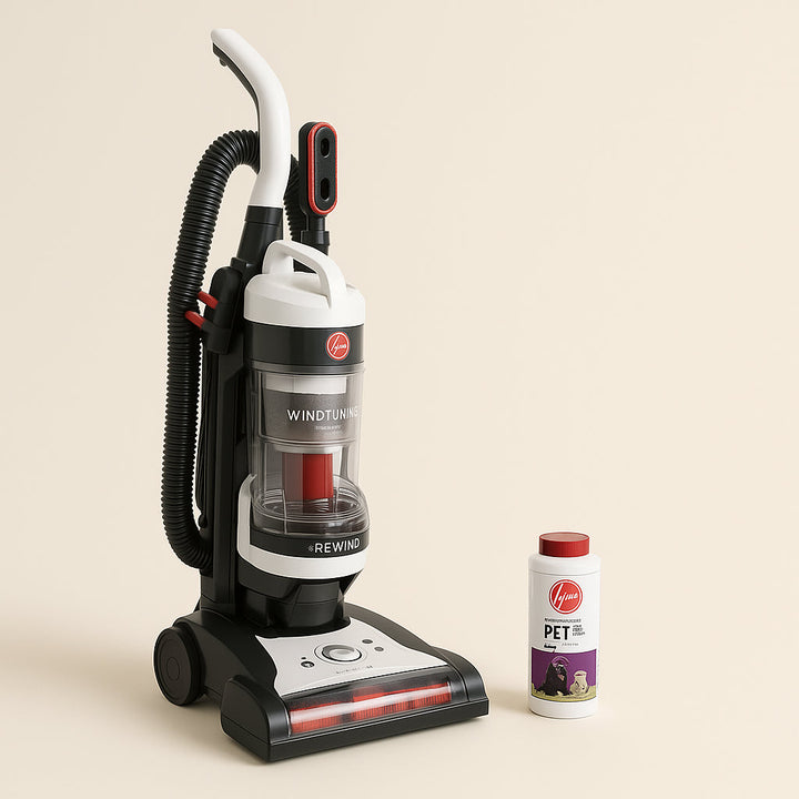 HOOVER WindTunnel Cord Rewind Pet Bagless Upright Vacuum with Pet Carpet Powder