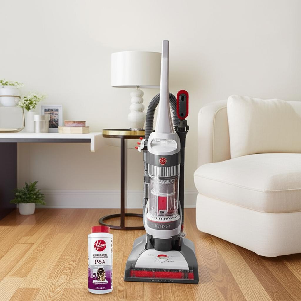 HOOVER WindTunnel Cord Rewind Pet Bagless Upright Vacuum with Pet Carpet Powder