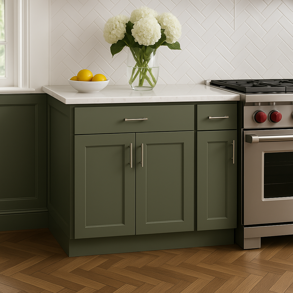 Hampton Bay Avondale 27 in. Fern Green Shaker Base Kitchen Cabinet