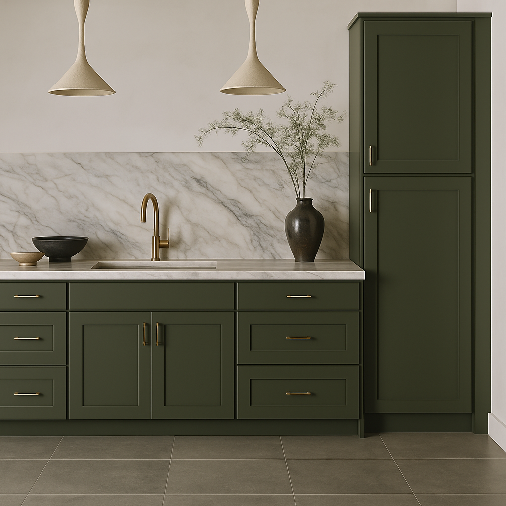 Hampton Bay Avondale 18 in. W x 24 in. D x 84 in. H Ready to Assemble Plywood Shaker Pantry Kitchen Cabinet in Fern Green