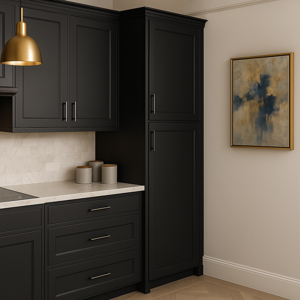 Hampton Bay Avondale 18 in. W x 24 in. D x 90 in. H Ready to Assemble Shaker Pantry Cabinet in Raven Black