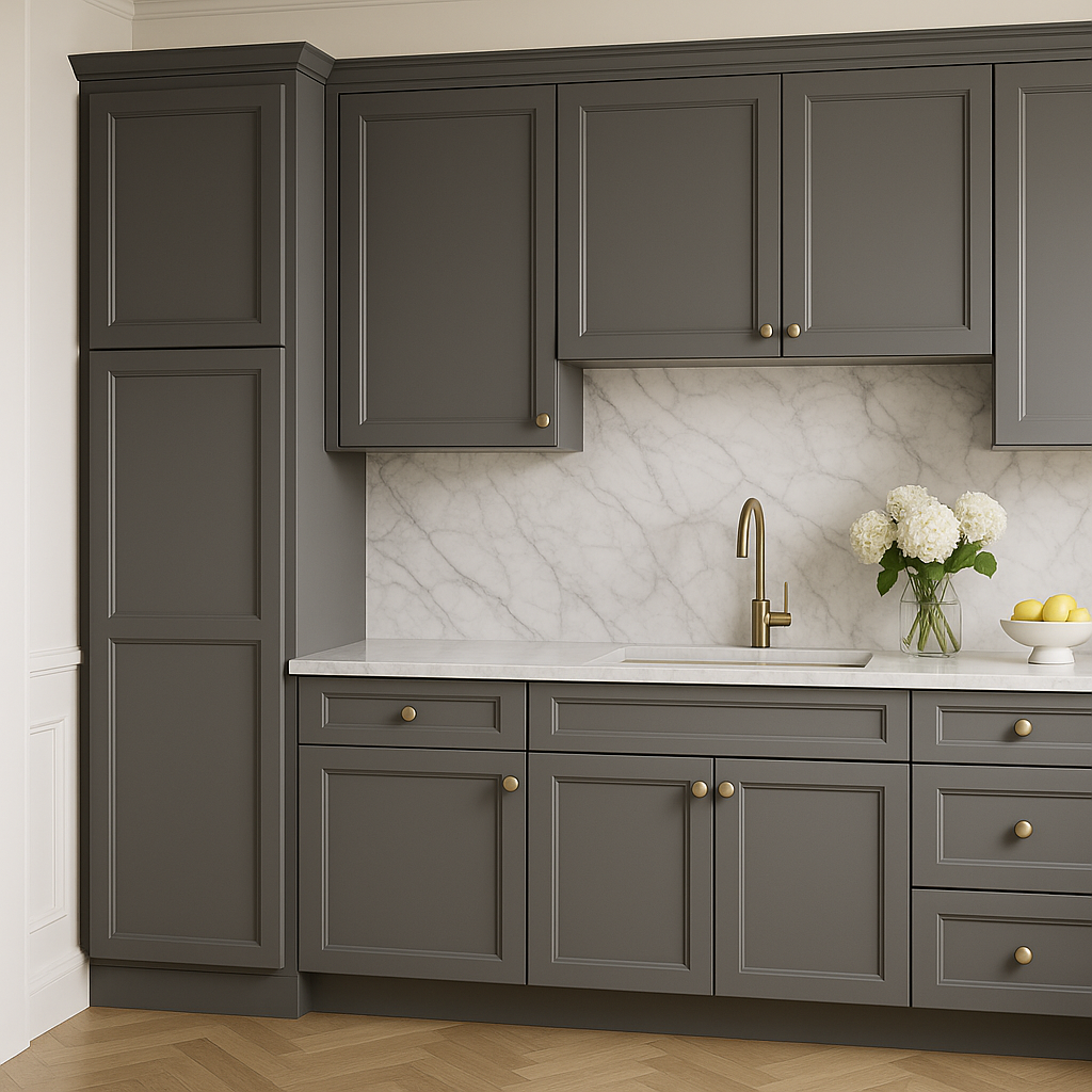 PELHAM & WHITE Keyport Shaker Pantry Kitchen Cabinet, Charcoal Gray, Tool-Free Assembly