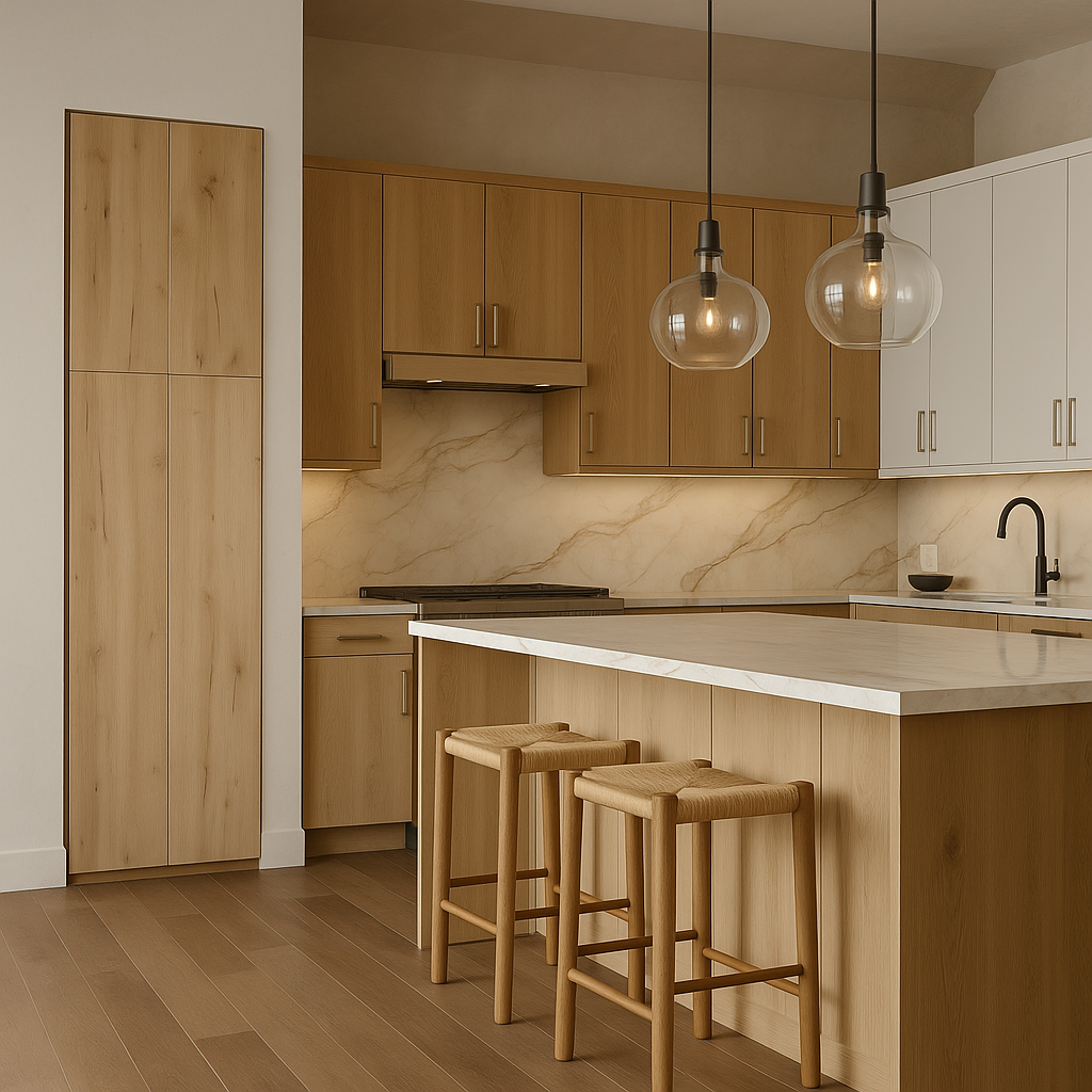 Cambridge Radiance Ready-to-Assemble Slab Pantry Kitchen Cabinet, Light Oak, 24x24x84 in.