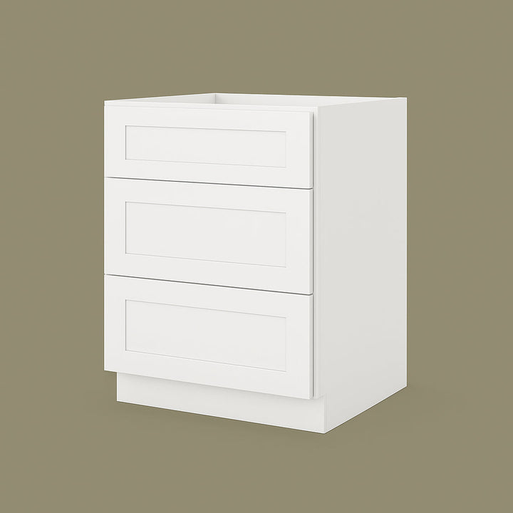 RoomyLife Ready-to-Assemble Shaker White Drawer Base Cabinet with 3 Drawers