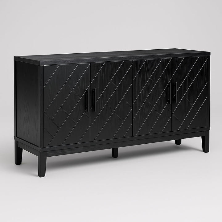 Runesay Black Retro Kitchen Cabinet Sideboard - 60 in. W x 16 in. D x 33 in. H