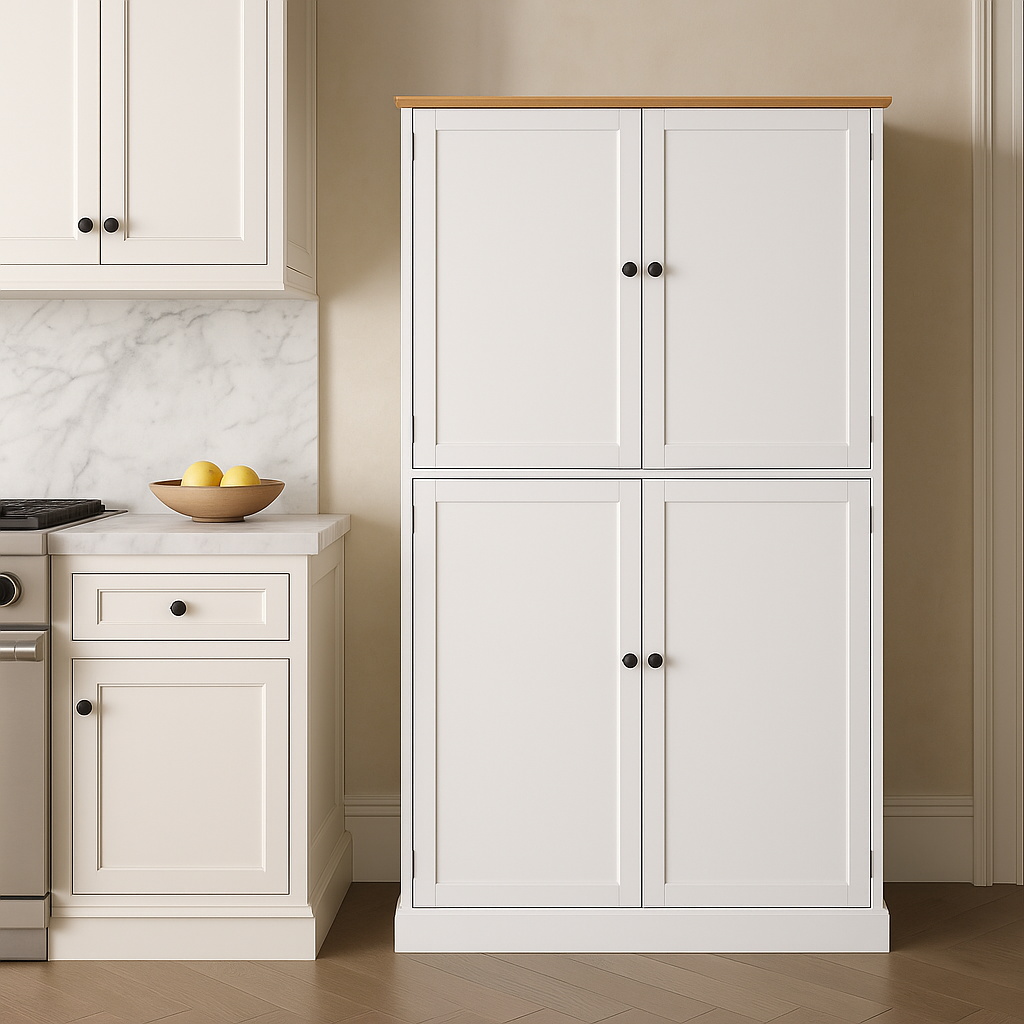Aoibox Freestanding Kitchen Pantry Cabinet in White with Drawers and Shelves